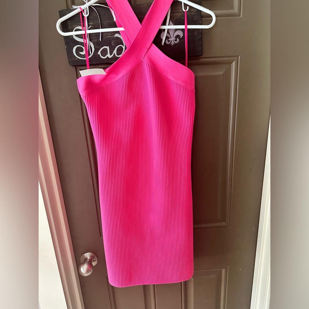 Hot pink ribbed mini dress